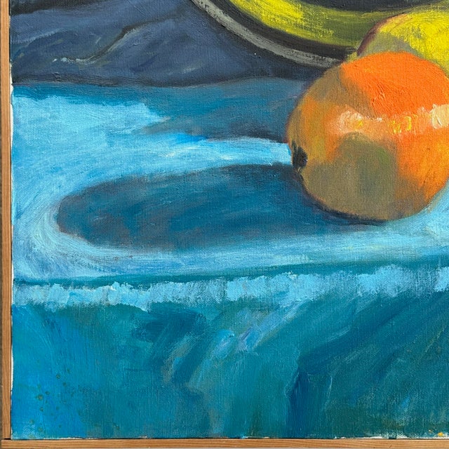 1980s Vintage Expressionist Still Life With Teapot, Orange, and Mirror, Framed (C. 1980, Oil on Canvas) For Sale - Image 5 of 7