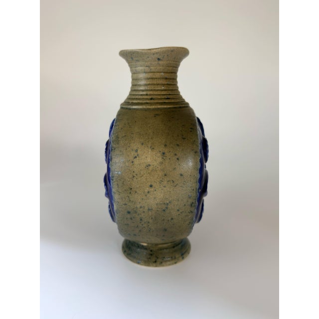 Mid-Century Modern German Cobalt Blue Relief Ceramic Vase by Jasba, 1960s For Sale - Image 4 of 13
