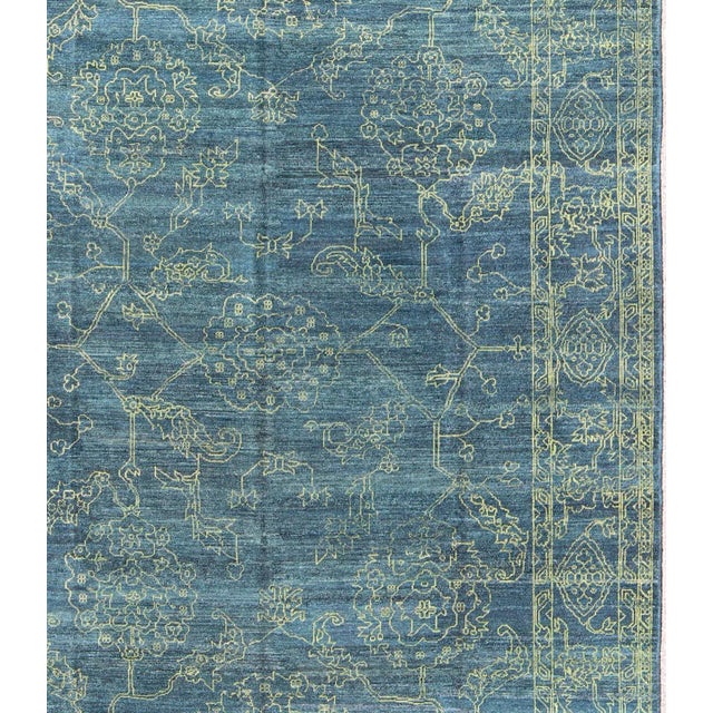 Transitional Design Rug by Keivan Woven Arts in Teal Blue & Lime Green 9 X 11'11 For Sale - Image 4 of 12