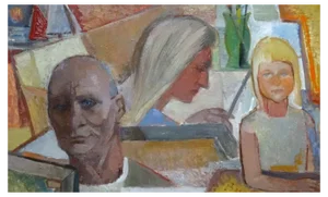 Aleksandra Belcova, Painter's Family, Oil on Cardboard, 20th Century