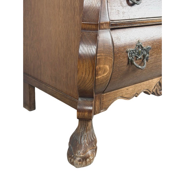 Vintage Dutch Baroque Revival Oak Bombé Three-Drawer Chest With Paw Feet For Sale - Image 15 of 18