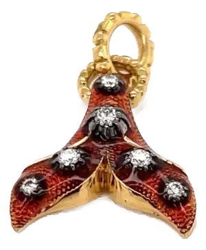Gucci Diamond Enamel 18k Yellow Gold Fish Tail Charm Pendant