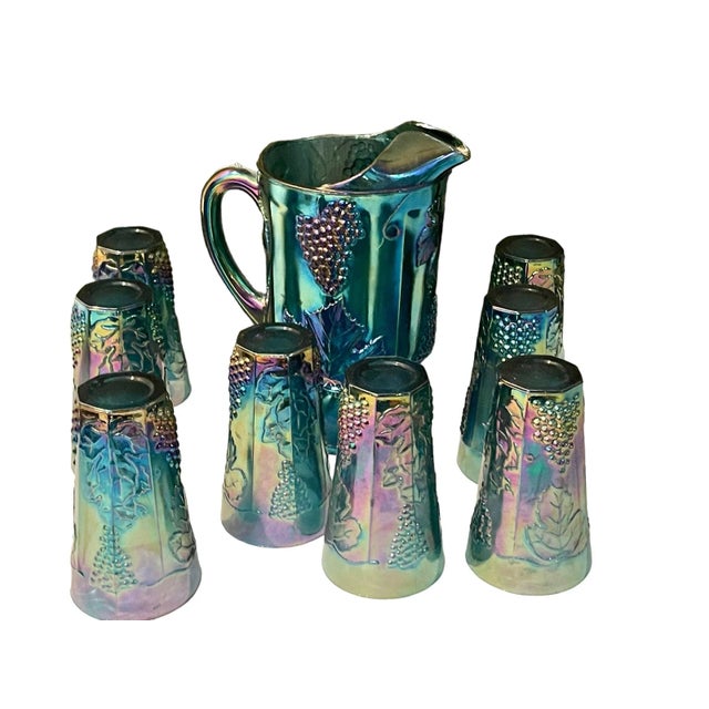 Beautiful Indiana Harvest Grape Blue Carnival drink serving set