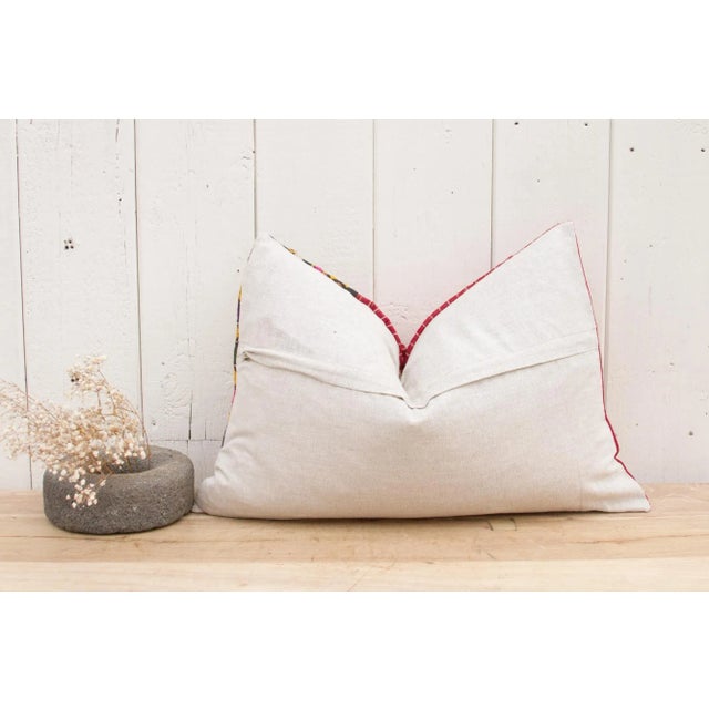 19th Century Hena Antique Mashru Tribal Lumbr Pillow For Sale - Image 5 of 9