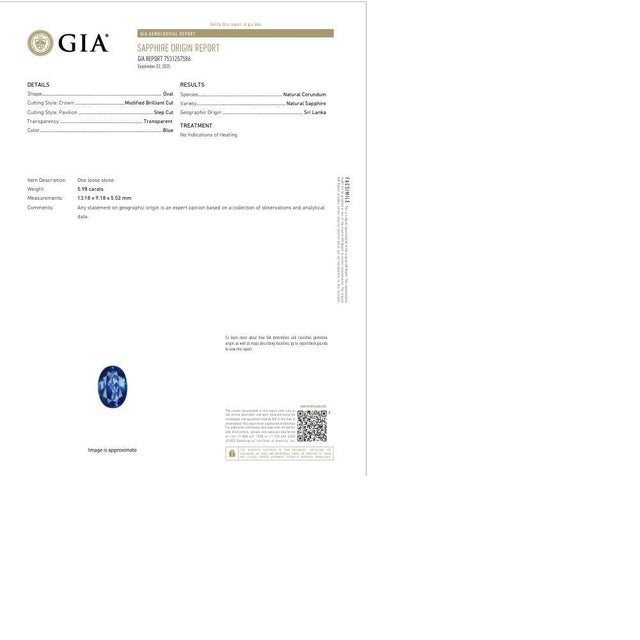Metal 5.98 Carat No-Heat Ceylon Blue Sapphire Diamond Platinum Ring, Gia Certified, Size 5.75 For Sale - Image 7 of 8