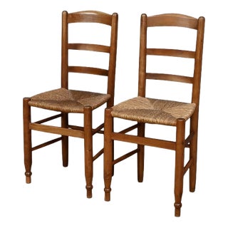 Cherrywood Straw-Seated Chairs Late 19th Century, 1890s, Set of 2 For Sale