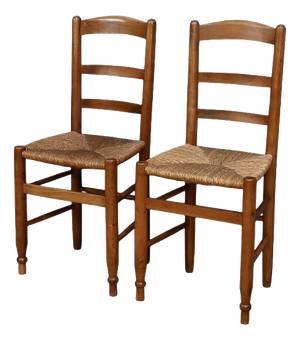 Cherrywood Straw-Seated Chairs Late 19th Century, 1890s, Set of 2