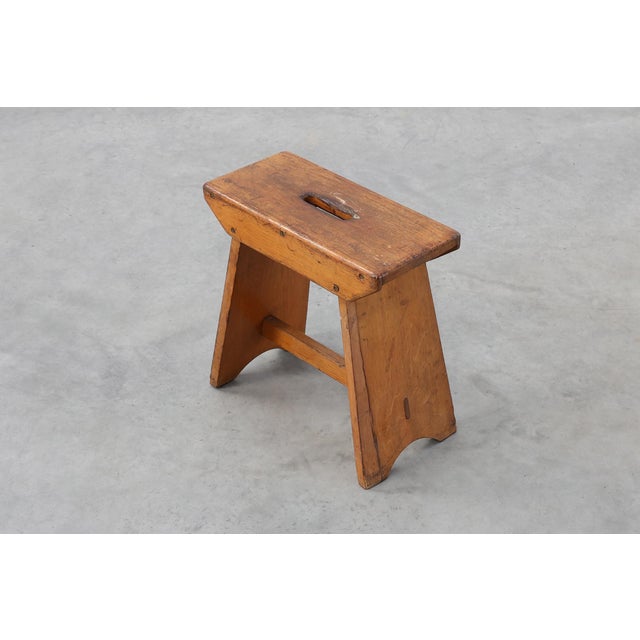 Rustic Pine Stool with Cut-Out Trestle Legs, Sweden, 1920 For Sale - Image 12 of 17
