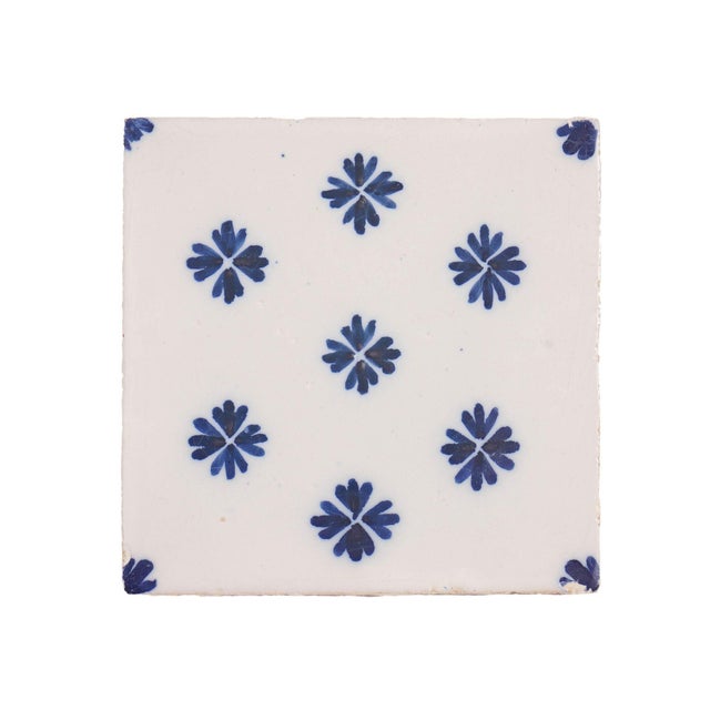White Set of 9 Delft Tiles in Cobalt Pattern of Florets, C. 1700’s For Sale - Image 8 of 18