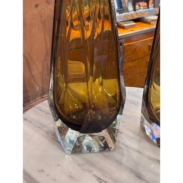 Murano Amber Glass Lamps - a Pair For Sale - Image 4 of 7