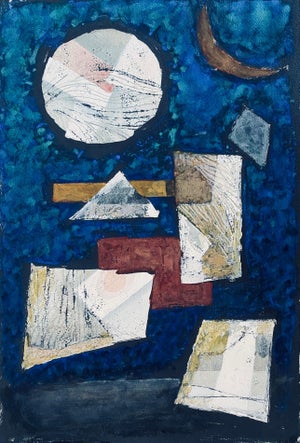 Moses Bagel Bahelfer, Polish French Judaica Watercolor Gouache Painting Original Bauhaus Yiddish Art