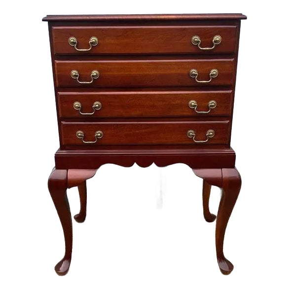 Vintage Queen Anne Style 4 Drawer Solid Cherry Wood Silver Chest | Chairish