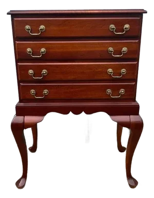 Vintage Queen Anne Style 4 Drawer Solid Cherry Wood Silver Chest
