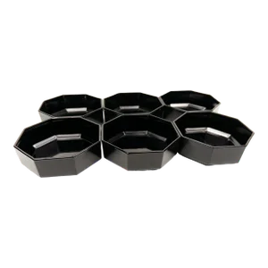 1980s Arcoroc France Octagonal Black Glass Serving Bowls Set 6
