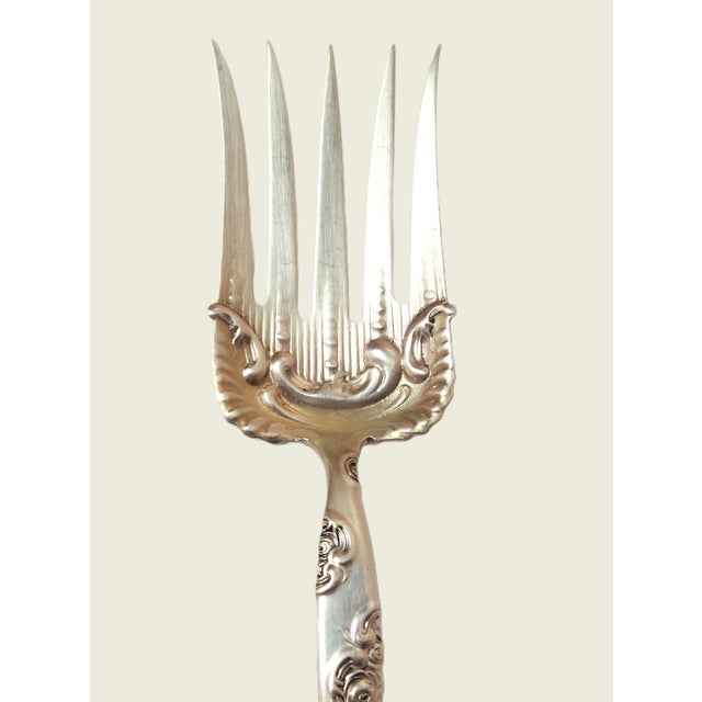 Metal Antique .925 Whiting Roses & Scrolls Sterling Silver Cold Meat Serving Fork For Sale - Image 7 of 7