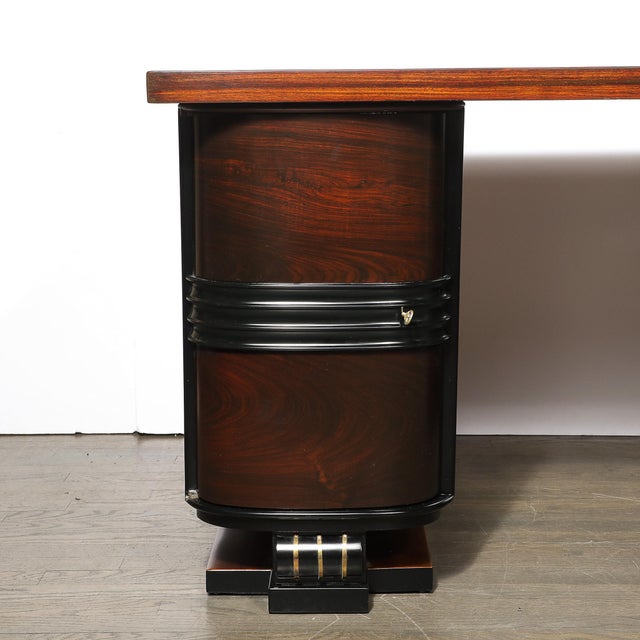 Art Deco Art Deco Machine Age Partner Desk in Rosewood With Ebonized Fluted Detailing For Sale - Image 3 of 18