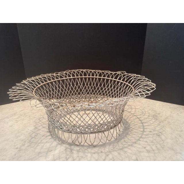 White Vintage French Oval Wire Garden Planter or Basket For Sale - Image 8 of 8