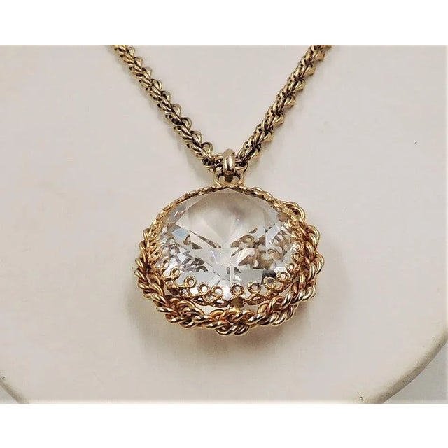 Vintage 1950s Signed Napier Clear Rhinestone Pendant Necklace For Sale - Image 9 of 11