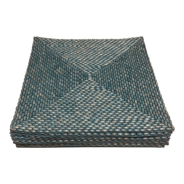 Kim Seybert Hand-Beaded Placemat Set of 8 in Coastal Blue-Green For Sale