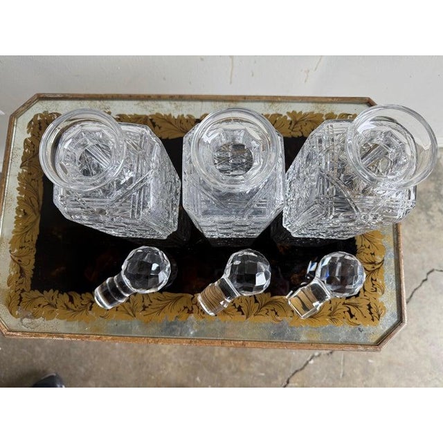 Victorian Tantalus Decanter Set: Crystal, Oak & Brass Hardware For Sale - Image 13 of 18