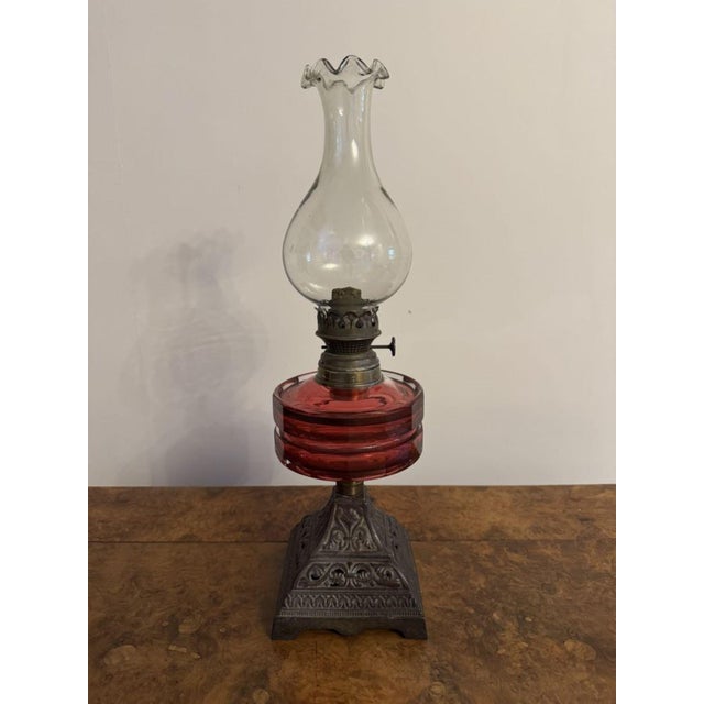 Victorian Cranberry Glass Oil Lamp, 1880s For Sale - Image 6 of 7