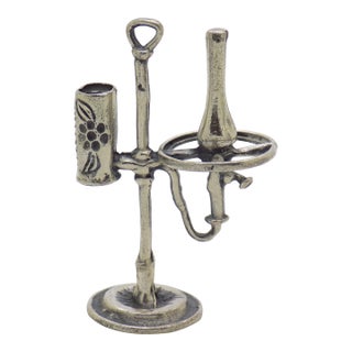 Vintage Italian Handmade Genuine Silver Old Oil Lamp Dollhouse Miniature For Sale