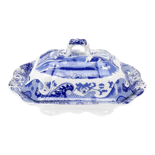 Spode Blue Italian Covered Vegetable Dish 12" For Sale