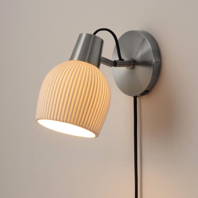 Petaluma Bone Porcelain Wall Sconce - Satin Nickel, Plug-In, Dimmer For Sale - Image 4 of 11