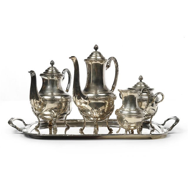 Metal Antique Coffee or Tea Service in Silver Set For Sale - Image 7 of 7