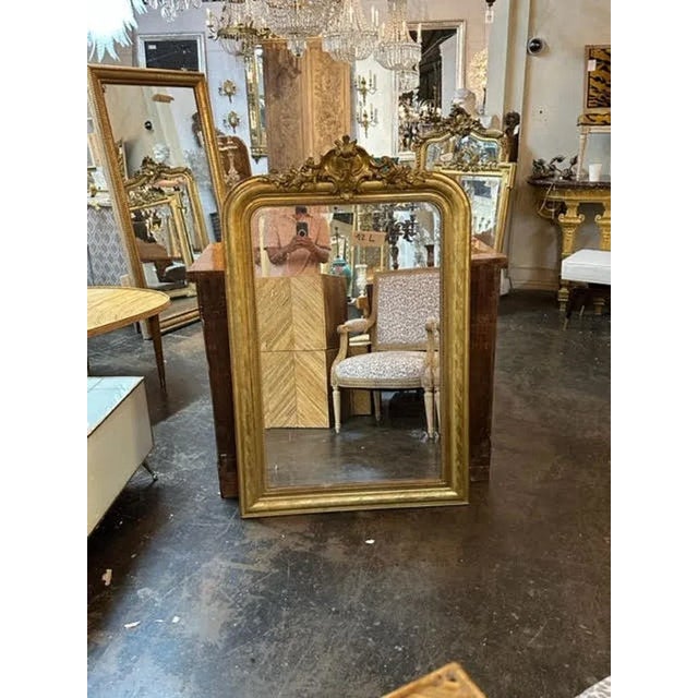 Wood 19th Century French Louis Philippe Giltwood Mirror With Crest For Sale - Image 7 of 7