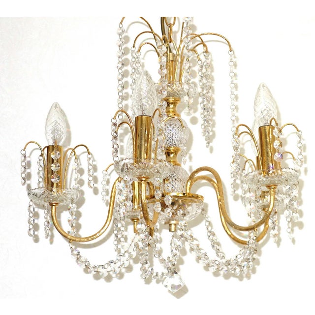 Vintage Brass and Lead Crystal Chandelier from Preico, 1980s For Sale - Image 4 of 8