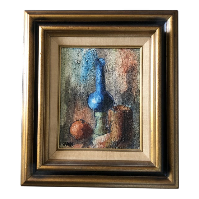 Vintage Original Mid Century Modern Still Life Painting Original Frame Signed For Sale