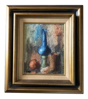 Vintage Original Mid Century Modern Still Life Painting Original Frame Signed