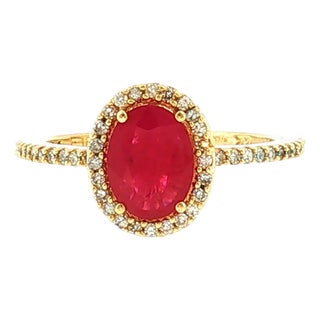Late 20th-Century 14k Yellow Gold Synthetic Ruby and Diamond Ring For Sale