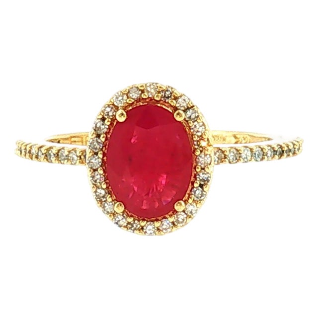 Late 20th-Century 14k Yellow Gold Synthetic Ruby and Diamond Ring For Sale