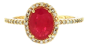 Late 20th-Century 14k Yellow Gold Synthetic Ruby and Diamond Ring