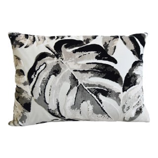 Contemporary Modern Botanical Leafy Velvet Feather/Down Pillow 24” X 18” For Sale