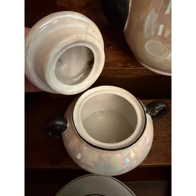 Antique White Block Germany Lusterware Tea Set Art Deco Iridescent 1930s JLB S - 15 pcs For Sale - Image 12 of 16