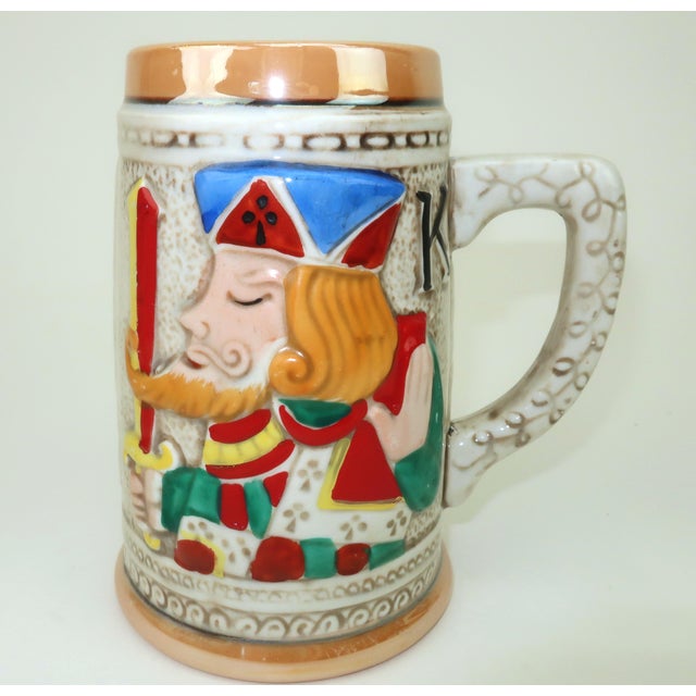 Ceramic Lustreware King & Queen Playing Card Beer Steins Novelty Barware, a Pair For Sale - Image 7 of 12