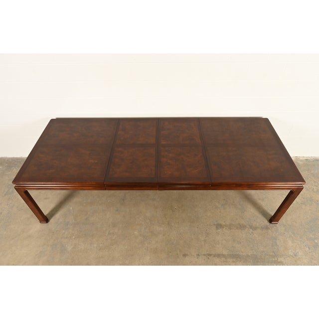 Henredon Mid-Century Hollywood Regency Mahogany and Burl Wood Extension Dining Table, Newly Refinished For Sale In South Bend - Image 6 of 14