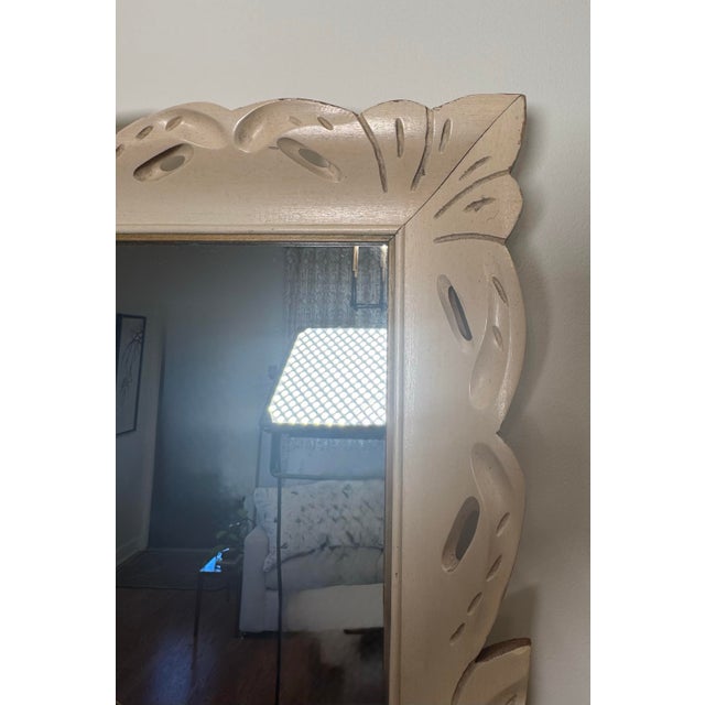 Cream Mid-Century Vintage Scandinavian Solid Wood Cream & Gold Wall Mirror For Sale - Image 8 of 12