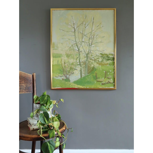 Mid-Century Modern 1959 Mid-Century Modern 'Whispering Canopy' Swedish Semi-Abstract Landscape Oil Painting, Framed For Sale - Image 3 of 13