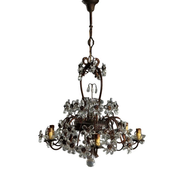 Early 20th Century Copper Metal and Glass Six-Light Chandelier, Italy For Sale