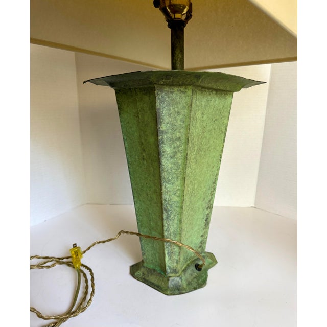 Vintage Verdigris Metal Table Lamp With Faceted Base & Tapered Shade For Sale - Image 10 of 12