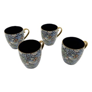 Morris & Co. Porcelain Mug With Classic Strawberry Thief Motif and Gold Handles - Set of 4 For Sale