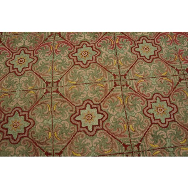 Special Green Asparagus Color With Classic Geometric Design Antique American Hooked Rug For Sale In New York - Image 6 of 9