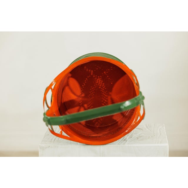 Antique Lacquered Metal Basket with Openwork Design in Green and Orange Finish For Sale - Image 12 of 18