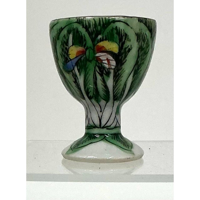 Chinese Vintage Chinese Export “Boc Choy Leaf” Porcelain Egg Cup For Sale - Image 3 of 7