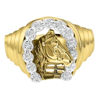 Lucky Horseshoe Horse Head Diamond Ring, Size 11 For Sale