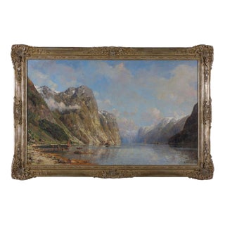 Henry Enfield, Large Victorian Norwegian Fjord Landscape, Oil on Canvas, Framed For Sale